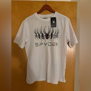 Spyder White Tee with Black and Red Graphic